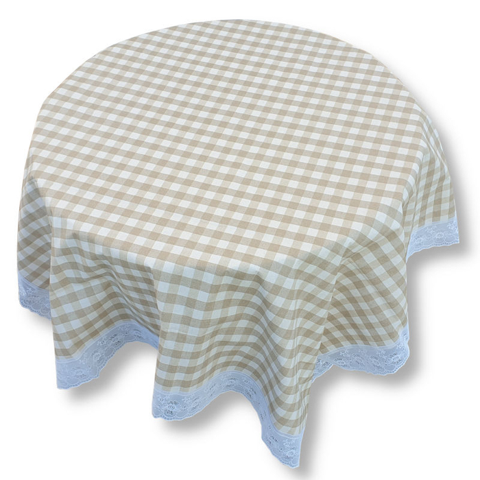 Bézs fehér kockás csipkés terítő <br/>Szögletes - 122×152 cm