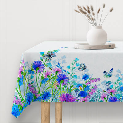Kék virágos letörölhető textil terítő