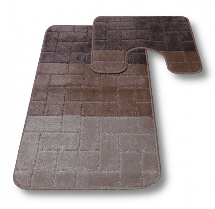 Barna drapp mintás <br/>2 részes fürdőszoba szőnyeg szett