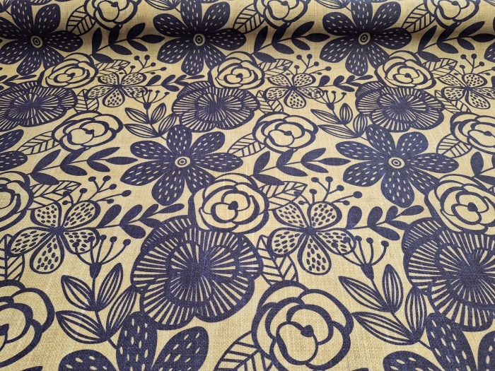 Sötétkék virág mintás<br>letörölhető textil terítő