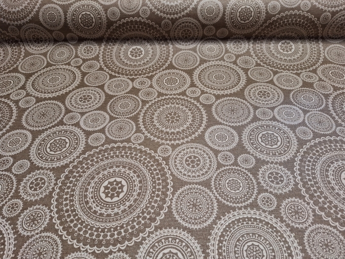 Bézs mandala mintás<br>letörölhető textil terítő