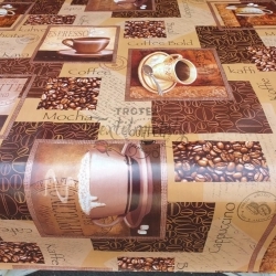 Viaszos vászon terítő méterbenVastag, barna café mintás - 2. termékkép