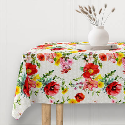 Piros mezei virág mintás letörölhető textil terítő