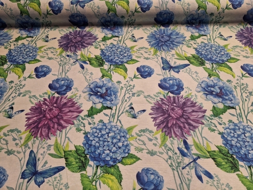 Kék-lila virág mintás<br>letörölhető textil terítő